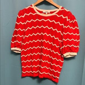 Garcia Red and White Knit Short Sleeve Top